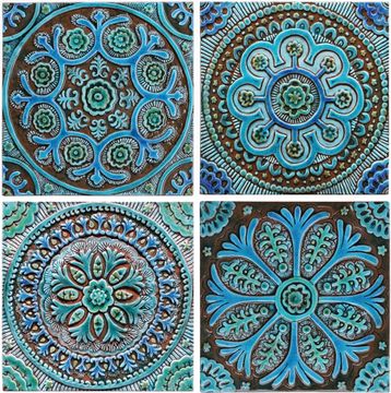 Handmade tile turquoise Suzani #4 [30cm/11.8"] by G Vega - view 2