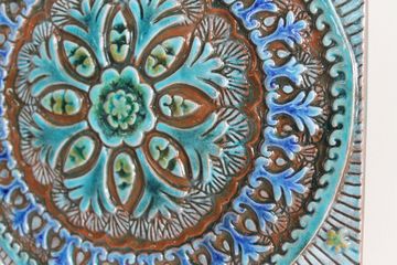 Handmade tile turquoise Suzani #4 [30cm/11.8"] by G Vega - view 4