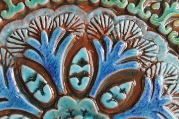 Handmade tile turquoise Suzani #4 [30cm/11.8"] by G Vega - view 5