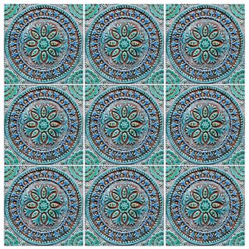 Handmade tile turquoise Suzani #4 [30cm/11.8"] by G Vega - view 7