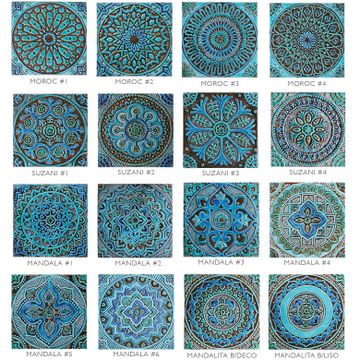 Handmade tile turquoise Suzani #4 [30cm/11.8"] by G Vega - view 3