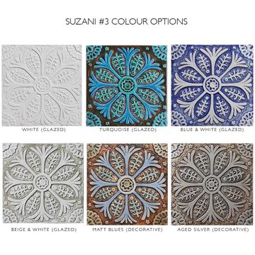 Handmade Tile matt blue suzani #3 [30cm/11.8"] by G Vega - view 6