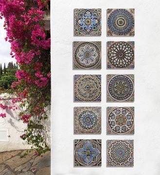 Handmade Tile matt blue suzani #3 [30cm/11.8"] by G Vega - view 8