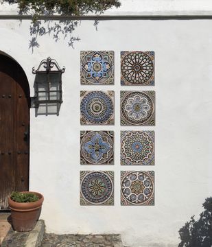 Handmade Tile matt blue suzani #3 [30cm/11.8"] by G Vega - view 9