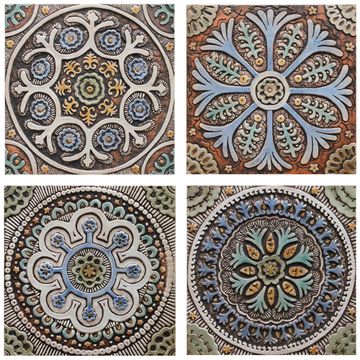 Handmade Tile matt blue suzani #3 [30cm/11.8"] by G Vega - view 2