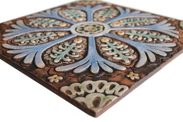 Handmade Tile matt blue suzani #3 [30cm/11.8"] by G Vega - view 4