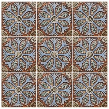 Handmade Tile matt blue suzani #3 [30cm/11.8"] by G Vega - view 3