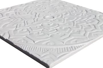 Handmade Tile white relief mandala #2 [30cm/11.8"] by G Vega - view 7