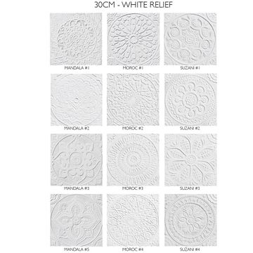 Handmade Tile white relief mandala #2 [30cm/11.8"] by G Vega - view 5