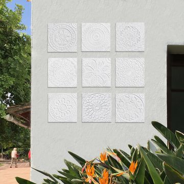 Handmade Tile white relief mandala #2 [30cm/11.8"] by G Vega - view 8