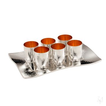 Liquor 8 Cups Set with Tray - Mod. Hoene Hammered "Beat-Cut" by Zaramella Argenti srl - view 5