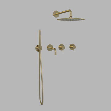 Three-way shower/bath solution w/ thermostat, spout, hand shower and shower head - PVD brass by d line - view 2
