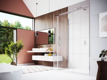ORO Sliding Door with Two Inline Panels and Frameless Side Panel by Flair Showers - view 2