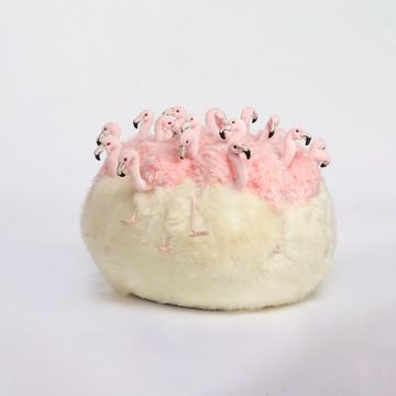 Mini pouf flamingo fluffy balls by APcollection srl - view 2