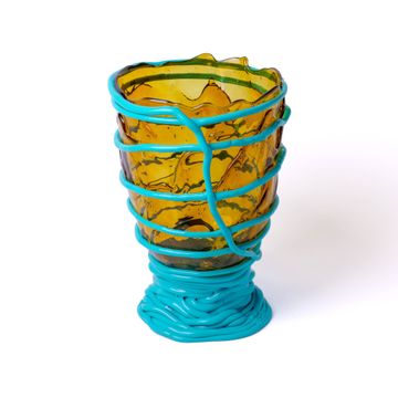 Pompitu II Vase - Clear Amber And Matt Turquoise by corsi design - view 6