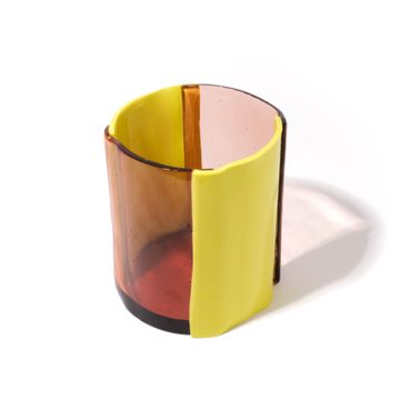 Four Lines Vase - Clear Antique Pink And Matt Fluo Yellow by corsi design - view 2