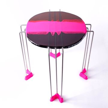 Triple Play Coffee Table XL High - Clear Fumè, Fluo Fuchsia, Brown by corsi design - view 2