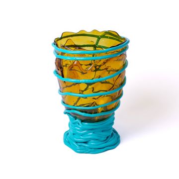 Pompitu II Vase - Clear Amber And Matt Turquoise by corsi design - view 2
