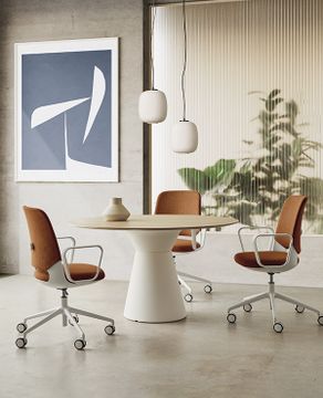 Orus ORU0040 + ORU0000TA Swivel stool with upholstered cover backrest and 5 spoke base on casters + gas lift + footrest by INCLASS - view 5
