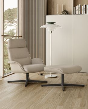 Rever Swivel lounge armchair with medium back and outer shell in walnut veneer by INCLASS - view 2