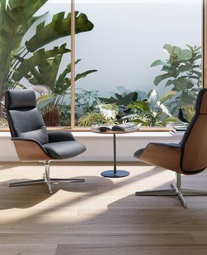 Rever Swivel lounge armchair with medium back and outer shell in walnut veneer by INCLASS - view 3