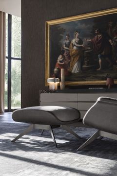 GN8071 - Pouf upholstered in leather or in fabric, with base in steel by OAK - view 2