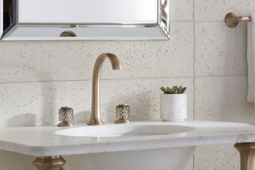 Script Decorative Sink faucet, arch spout, flannel grey Saint-Louis crystal knob handles by Kallista - view 2