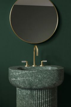 One Sink faucet, gooseneck spout, P.E. Guerin decorative handles by Kallista - view 3