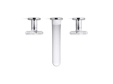 002 Wall Mount Widespread Sink Faucet, White Carrara Cross Handles by Kallista - view 4