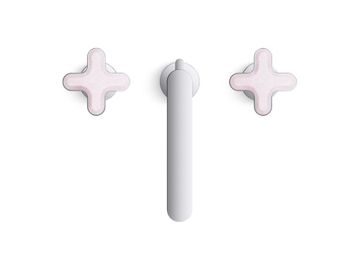 002 Widespread Sink Faucet, Low Spout, Rose Quartz Cross Handles by Kallista - view 4