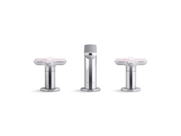 002 Widespread Sink Faucet, Low Spout, Rose Quartz Cross Handles by Kallista - view 2