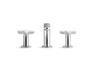 002 Widespread Sink Faucet, Low Spout, White Carrara Cross Handles by Kallista - view 2