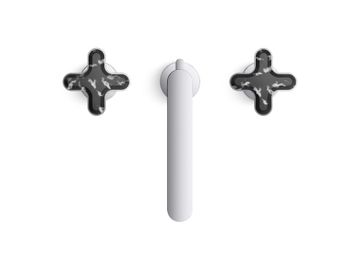 002 Widespread Sink Faucet, Low Spout, Zebra Jasper Cross Handles by Kallista - view 4