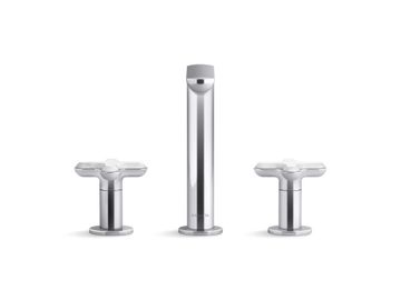 002 Widespread Sink Faucet, Tall Spout, White Carrara Cross Handles by Kallista - view 2