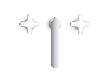 002 Widespread Sink Faucet, Tall Spout, White Carrara Cross Handles by Kallista - view 4