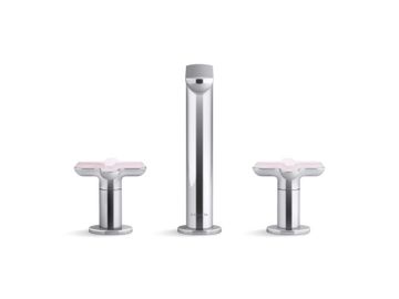 002 Widespread Sink Faucet, Tall Spout, Rose Quartz Cross Handles by Kallista - view 2