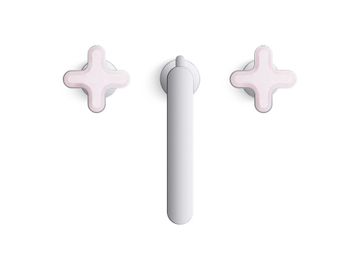 002 Widespread Sink Faucet, Tall Spout, Rose Quartz Cross Handles by Kallista - view 4