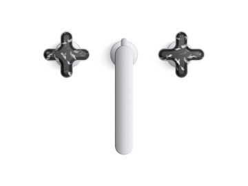 002 Widespread Sink Faucet, Tall Spout, Zebra Jasper Cross Handles by Kallista - view 4