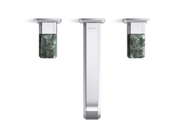 Bezel Wall Mount Widespread Sink Faucet, Elongated Spout, Guatemala Stone Handles by Kallista - view 4