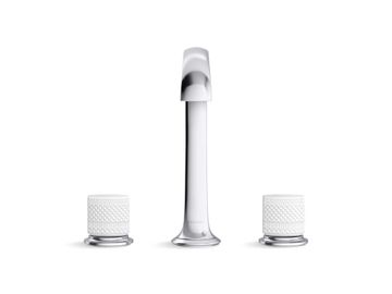 Script Decorative Sink faucet, arch spout, White Porcelain knob handles by Kallista - view 2