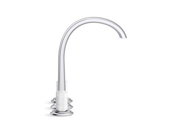 Script Decorative Sink faucet, arch spout, White Porcelain knob handles by Kallista - view 3