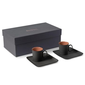 Figures 0&0 Handle Espresso Cup With Saucer Set Of 2 Black - Black & Coral by Esma Dereboy - view 3