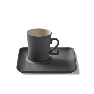 Figures Espresso Cup With Saucer Handle 2 Black - Black & Ivory by Esma Dereboy - view 3