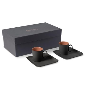 Figures 0&0 Handle Espresso Cup With Saucer Set Of 2 Black - Black & Coral by Esma Dereboy - view 2