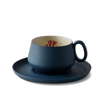 Tube Tea Cup With Saucer Ocean-red Coral by Esma Dereboy - view 2