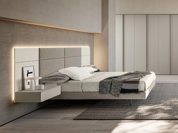 MODULA - Wooden and fabric double bed with integrated lighting by Adok - view 2