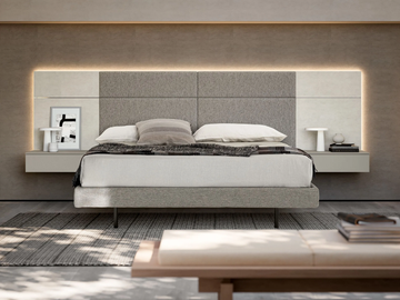 MODULA - Wooden and fabric double bed with integrated lighting by Adok - view 3