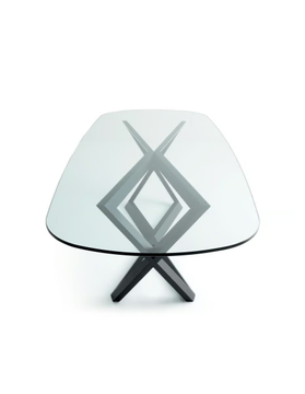 BRIDGET - Oval oak table with crystal top by Bross - view 3