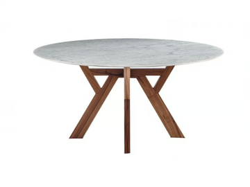 TRIGONO - Round Carrara marble table with solid wood base by Bross - view 2