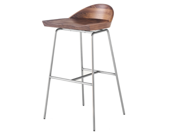 SPINDLE - Steel and wood bar stool with back by BassamFellows - view 3